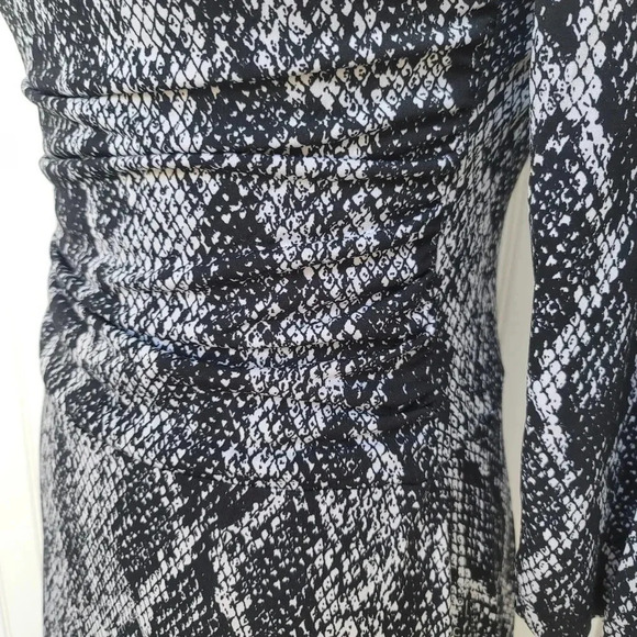 Enfocus Studio Womens Dress Snake White Black Print Fit Flare 3/4 Stretch Sz 4 - Picture 2 of 9